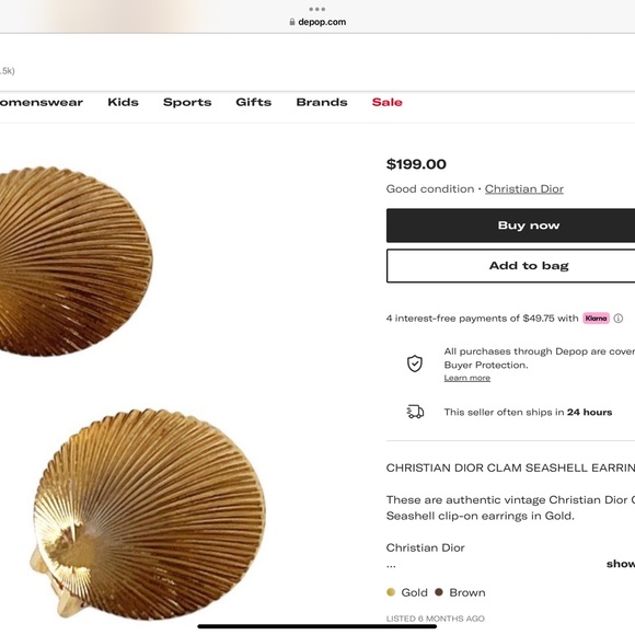 Vintage CHRISTIAN DIOR Clam Shell Earrings - Picture 6 of 8